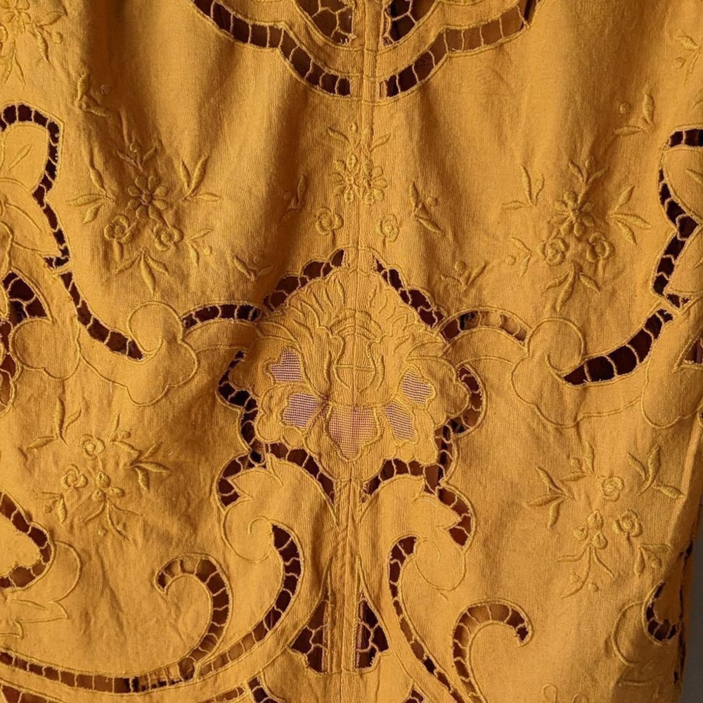 Free People Eyelet Linen Susanna Autumn Marigold Duster Jacket XS NWOT - Picture 12 of 15